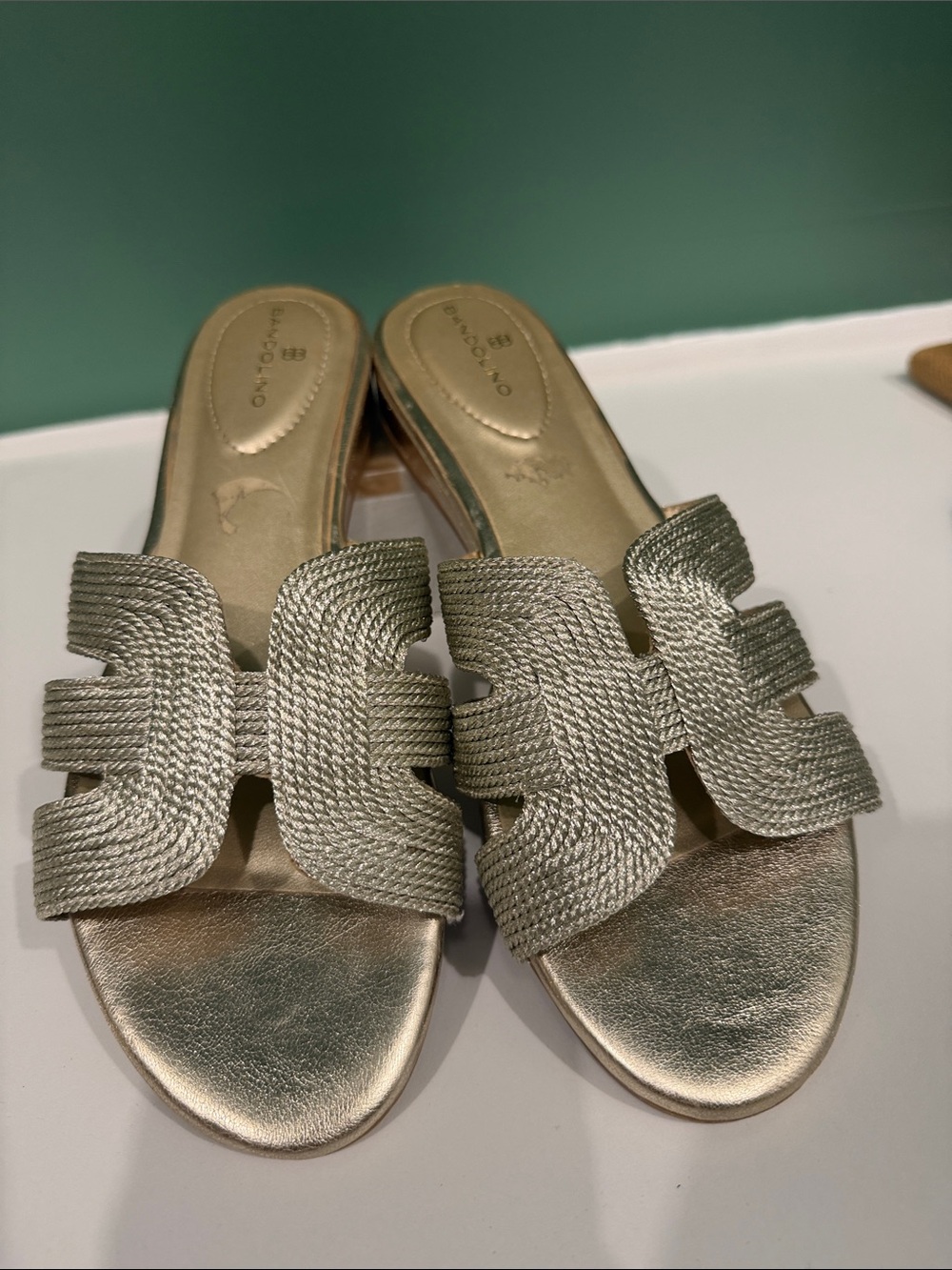 Bandolino Metallic Gold Braided Slide Mules